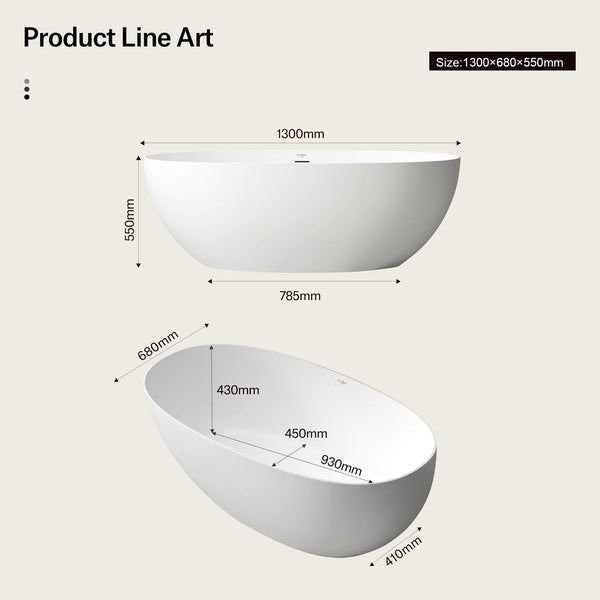 51.2 Inch MonBlari LYRA Solid Surface Freestanding Bathtub