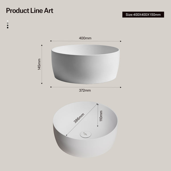MonBlari TW-A105 CANVA SERIES Solid Surface Vessel Bowl Sink Bathroom Sink
