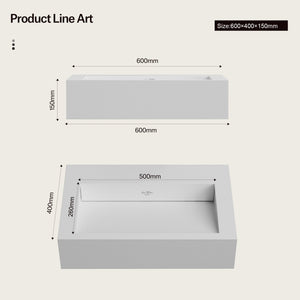 23.6 Inch MonBlari SERENE SERIES Solid Surface Wall Mount Sink Bathroom Sink