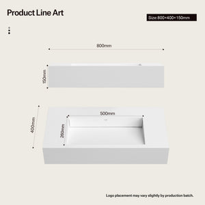 31.5 Inch MonBlari SERENE SERIES Solid Surface Wall Mount Sink Bathroom Sink