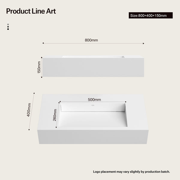 31.5 Inch MonBlari SERENE SERIES Solid Surface Wall Mount Sink Bathroom Sink