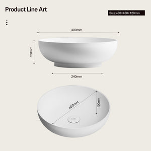 15.7 Inch MonBlari NAIAD SERIES Solid Surface Vessel Bowl Sink Bathroom Sink