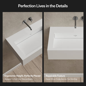23.6 Inch MonBlari SERENE SERIES Solid Surface Wall Mount Sink Bathroom Sink