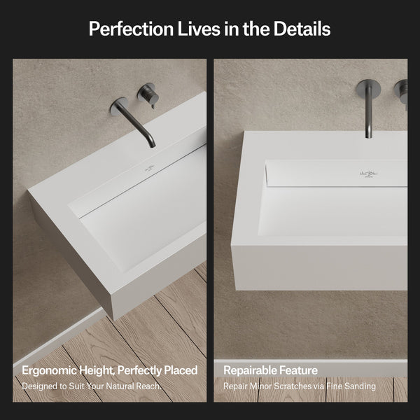 23.6 Inch MonBlari SERENE SERIES Solid Surface Wall Mount Sink Bathroom Sink