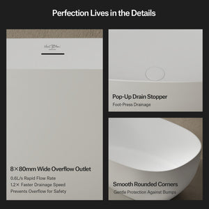 55.1-59.1 Inch MonBlari ZEPHYR Solid Surface Freestanding Bathtub