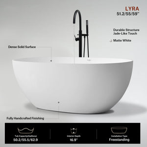 51-71 Inch MonBlari LYRA Solid Surface Freestanding Bathtub