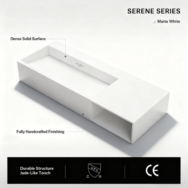 34.3 Inch MonBlari SERENE SERIES Solid Surface Wall Mount Sink