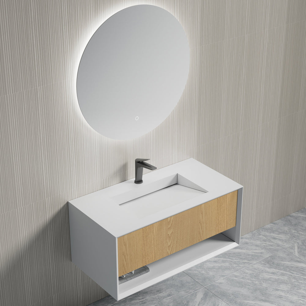 MonBlari Solid Surface Vanity With Mirror TW-2500-BACK TO WALL-FrontView