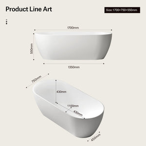66.9 Inch MonBlari NEBULA Solid Surface Freestanding Bathtub