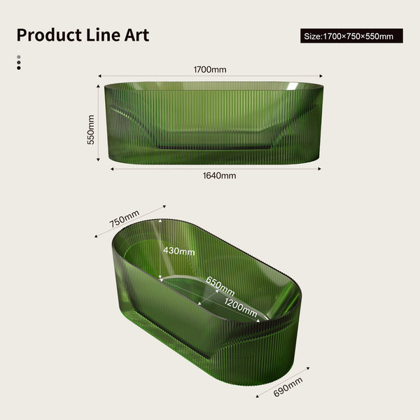 66.9 Inch MonBlari MIRAGE Resin Freestanding Bathtub