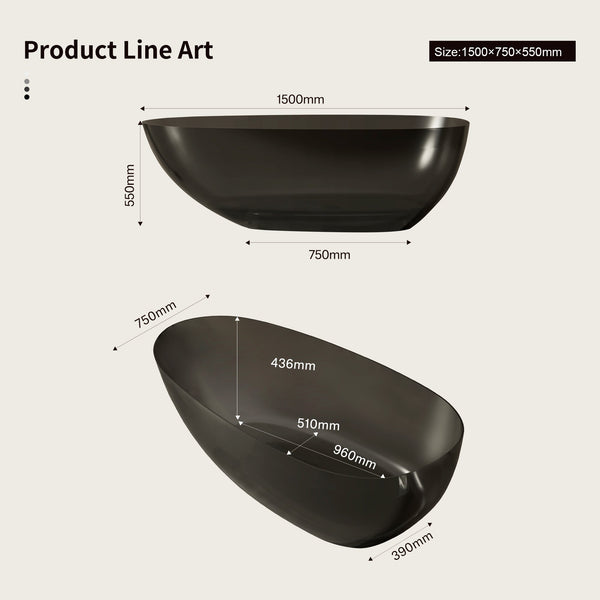 59.1 Inch MonBlari LUCENT Resin Freestanding Bathtub