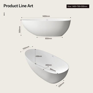 55.1-59.1 Inch MonBlari ZEPHYR Solid Surface Freestanding Bathtub