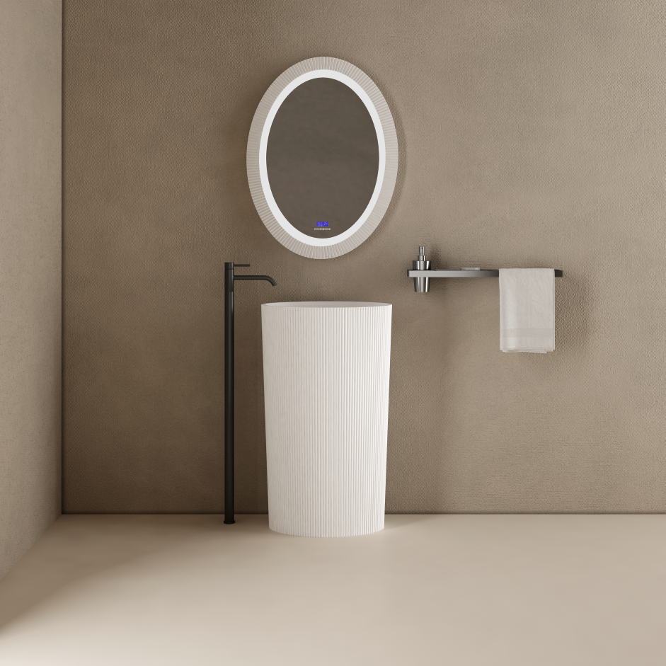 20 Inch MonBlari Solid Surface Vessel Bowl Sink Pedestal Sink TW8687ZMW-FrontView