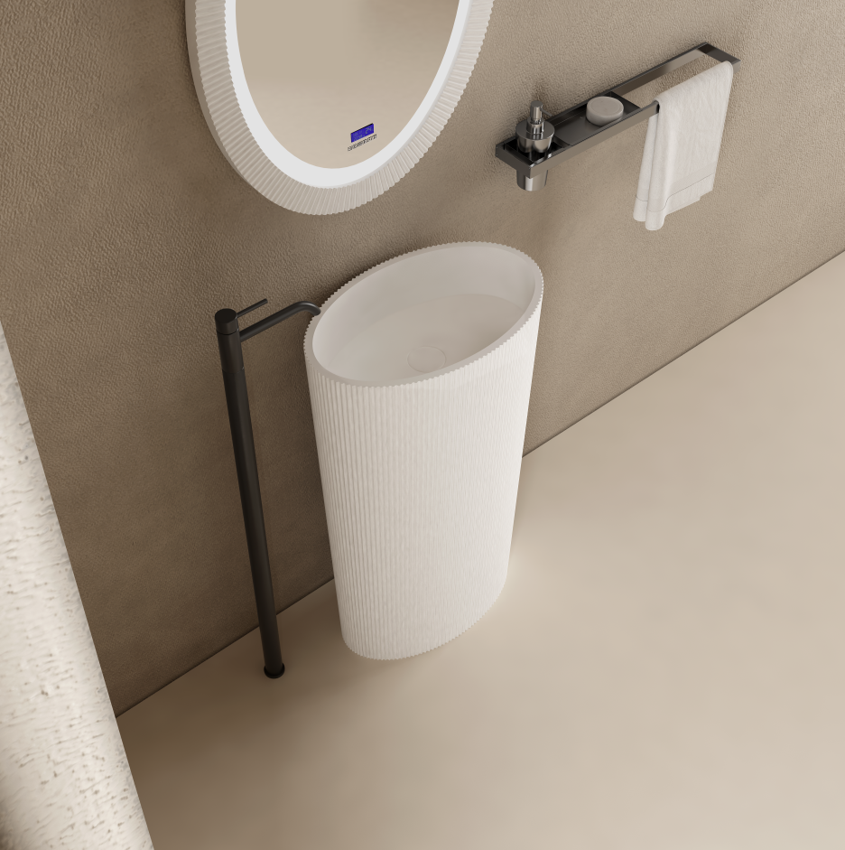 20 Inch MonBlari Solid Surface Vessel Bowl Sink Pedestal Sink TW8687ZMW-FrontView