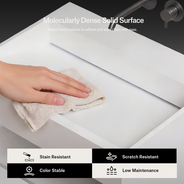 23.6 Inch MonBlari SERENE SERIES Solid Surface Wall Mount Sink Bathroom Sink