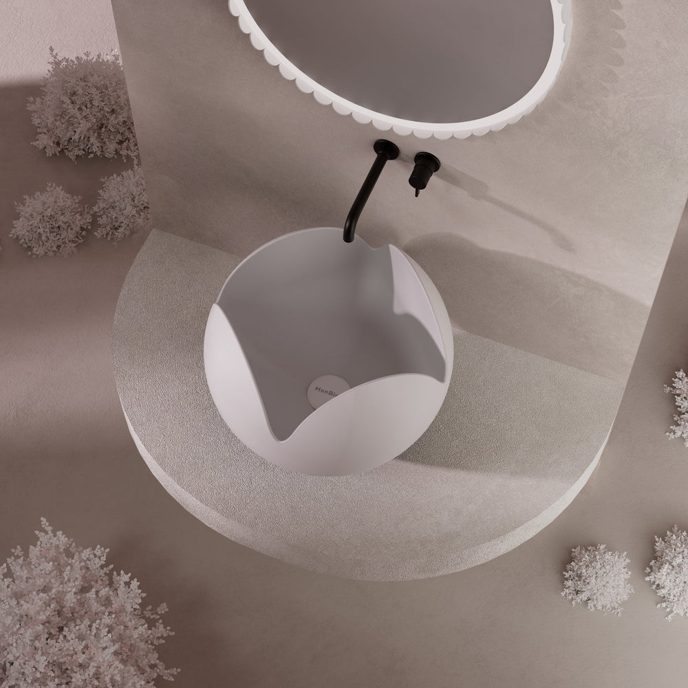 MonBlari Flower Series Solid Surface Countertop Sink H-A0812-MW-TopView