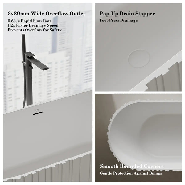 MonBlari MR-88851 White Solid Surface Freestanding Buthtub 1700mm