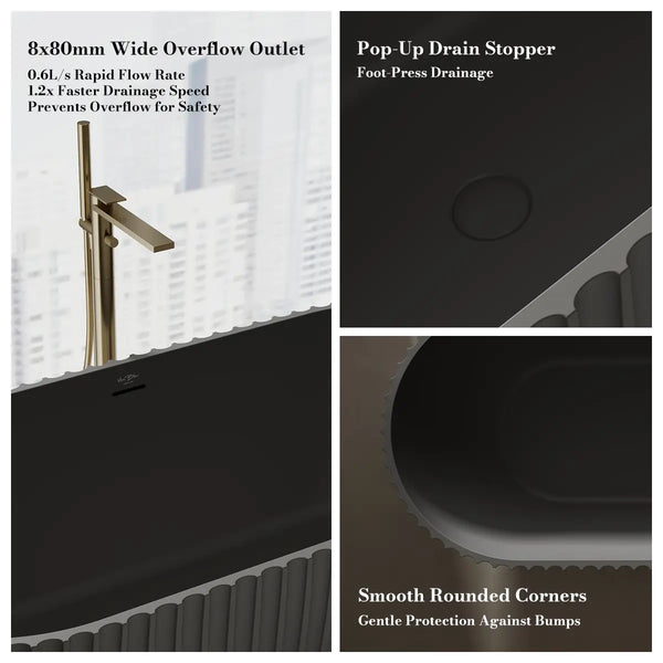 MonBlari MR-88871 Black VENUS Series Wide Freestanding Bathtub 1700mm