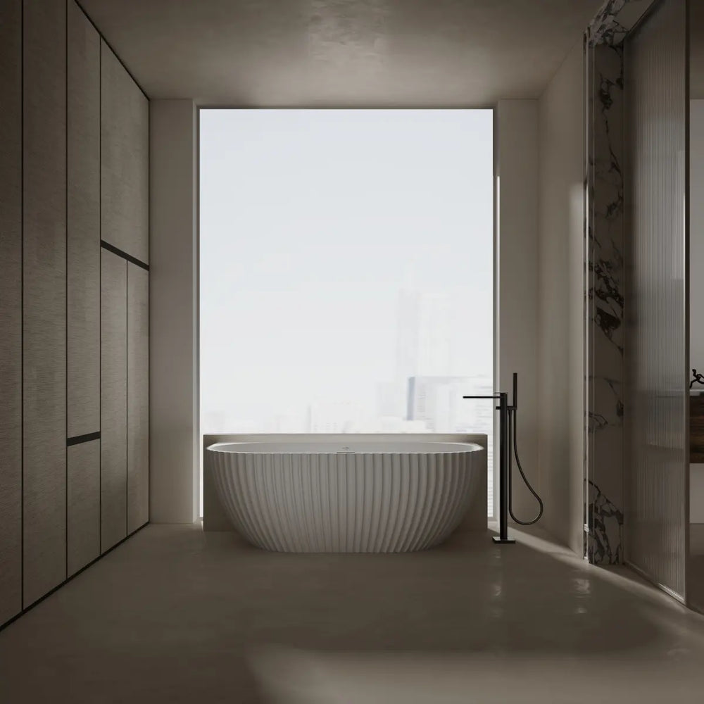 MonBlari MR-88876 VENUS Series Fluted Solid Surface Back-to-Wall Bathtub 1700mm