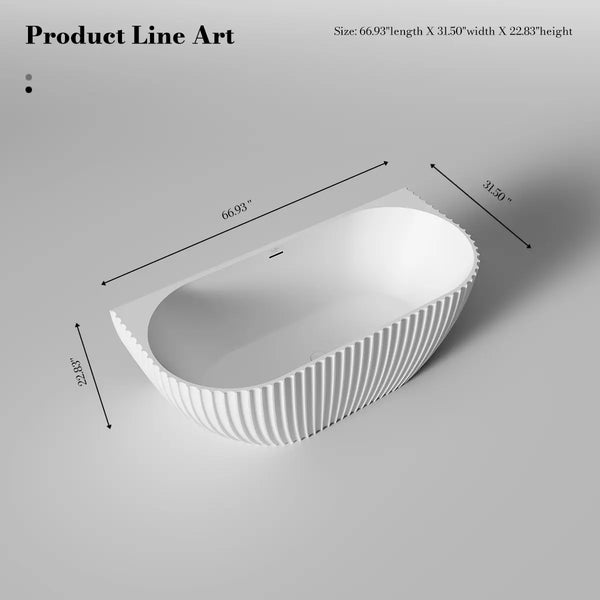 MonBlari MR-88876 VENUS Series Solid Surface Wall-Mounted Bathtub 1700mm