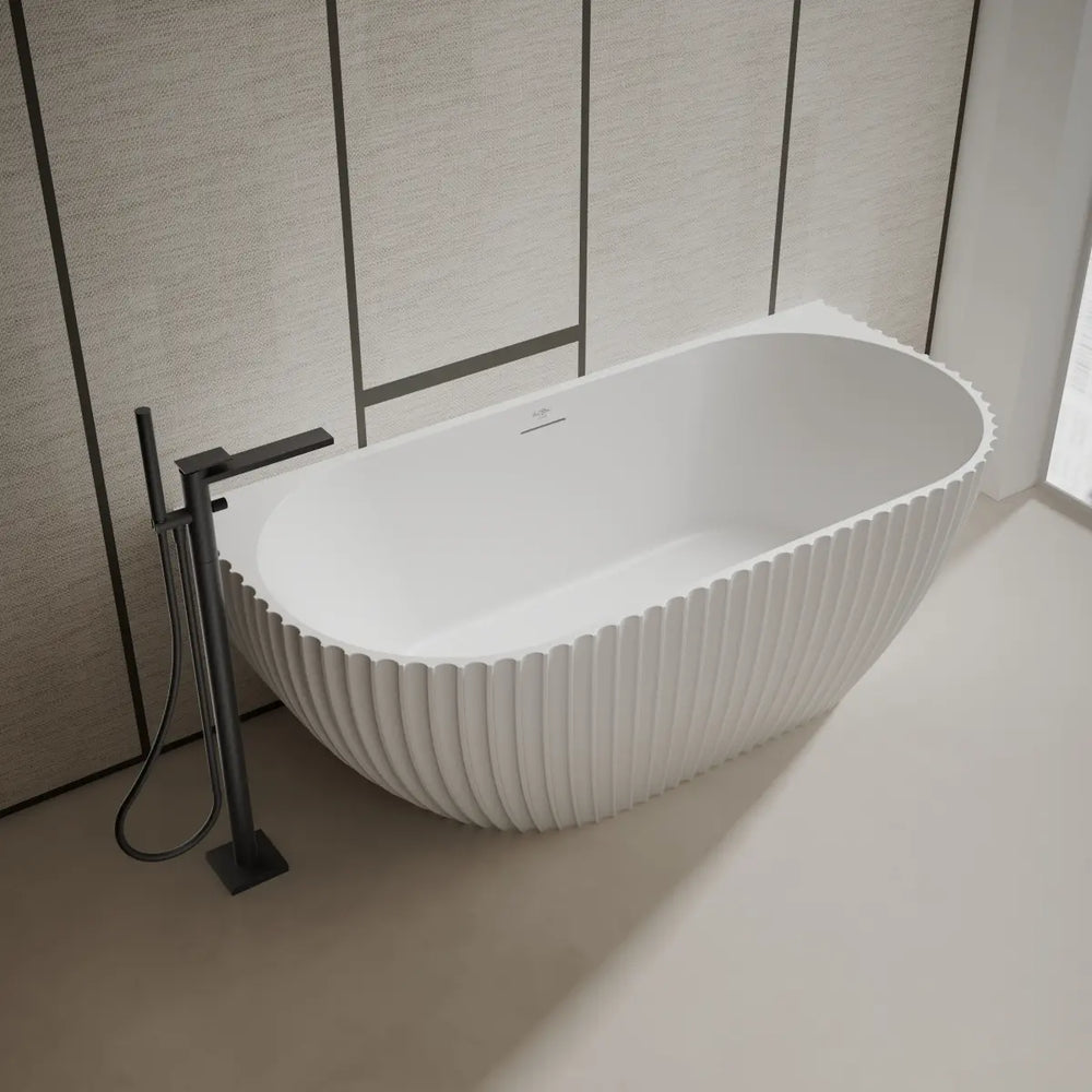MonBlari MR-88876 VENUS Series Fluted Solid Surface Back-to-Wall Bathtub 1700mm