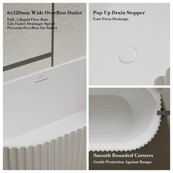MonBlari MR-88876 VENUS Series Solid Surface Wall-Mounted Bathtub 1700mm