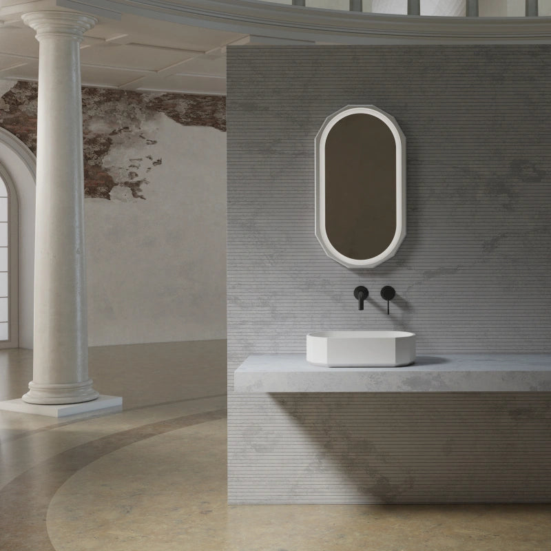MonBlari BERYL Series solid surface countertop vessel sink in matte white for modern bathroom