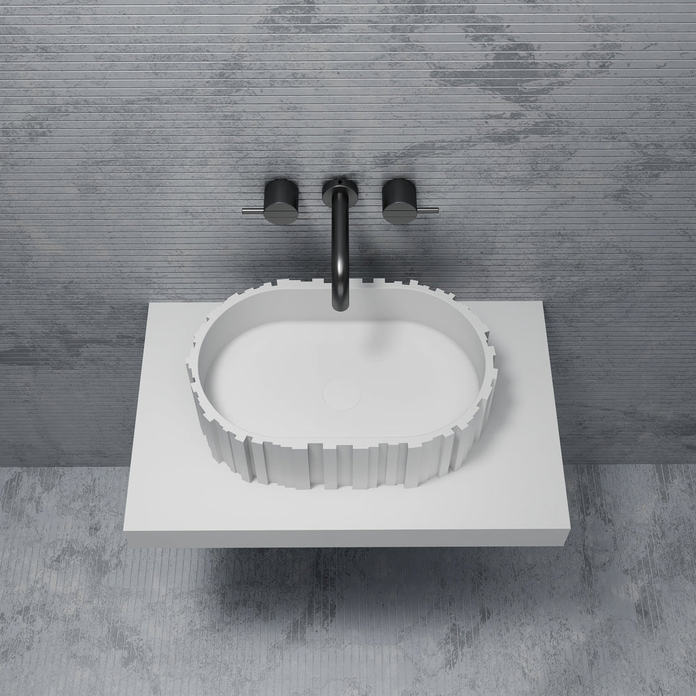 MonBlari Solid Surface Vessel Bowl Sink Bathroom Sink MR-A8851-MW-FrontView