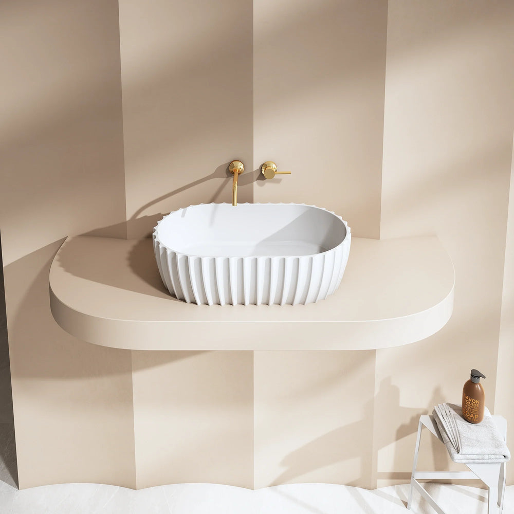 MonBlari Solid Surface Vessel Bowl Sink Bathroom Sink-MR-A8871-MW-FrontView