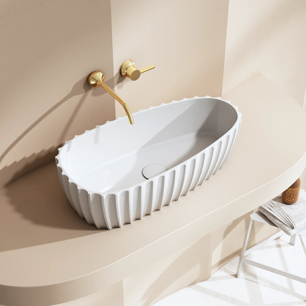 24 Inch MonBlari Solid Surface Vessel Bowl Sink Bathroom Sink-MR-A8875-MW-FrontView