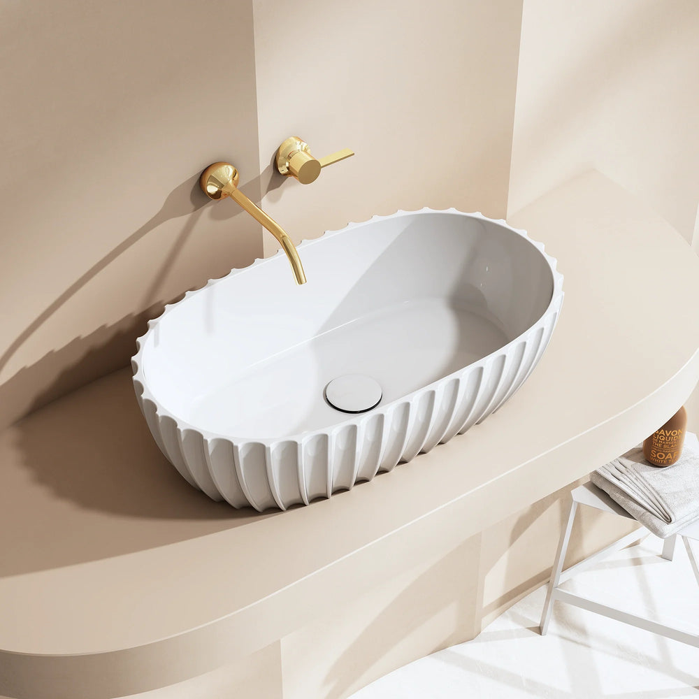 24 Inch MonBlari Solid Surface Vessel Bowl Sink Bathroom Sink-MR-A8877-MW-FrontView