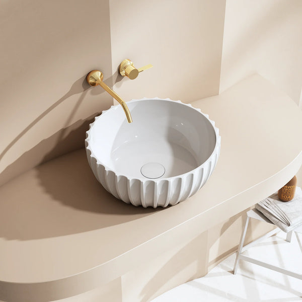 16 Inch MonBlari Solid Surface Vessel Bowl Sink Bathroom Sink-MR-A8879-MW-LeftTopView