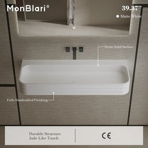 MoBlari MR-G8806-1 Rectangular Solid Surface Wall Mount Sink in White