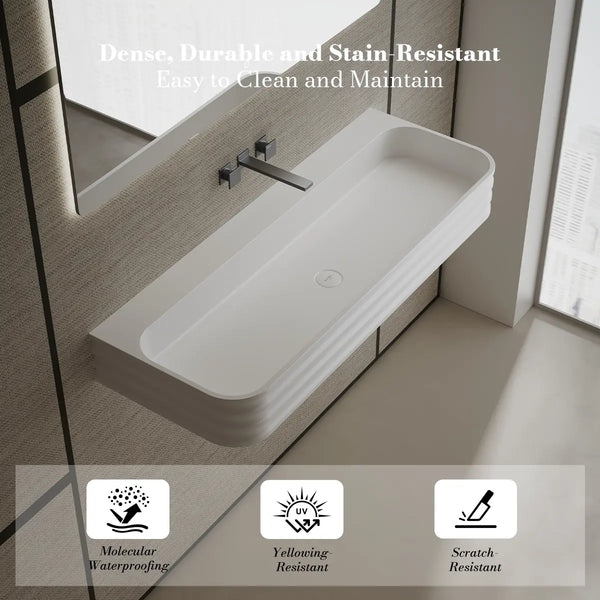MoBlari MR-G8806-1 Rectangular Solid Surface Wall Mount Sink in White