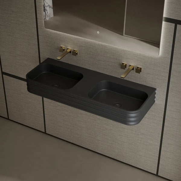 MoBlari MR-G8806-2 Rectangular Solid Surface Wall Mount Sink Double Design