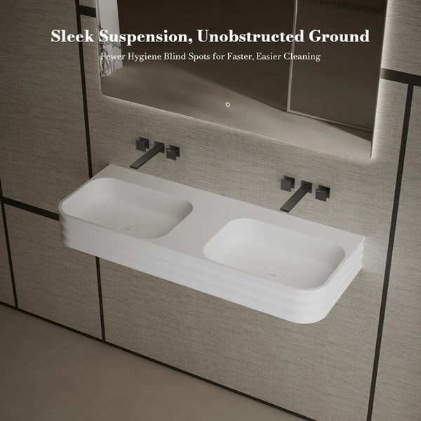 MoBlari MR-G8806-2 Rectangular Solid Surface Wall Mount Sink Double Design