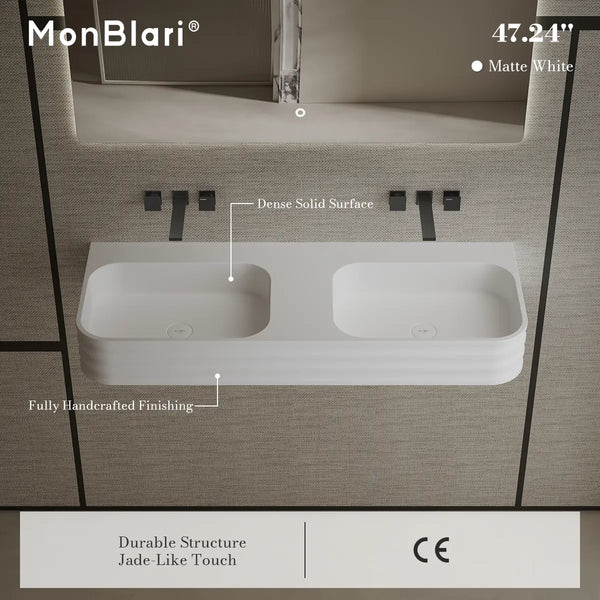 MoBlari MR-G8806-2 Rectangular Solid Surface Wall Mount Sink Double Design
