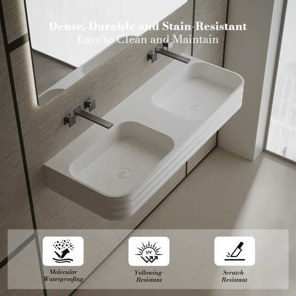 MoBlari MR-G8806-2 Rectangular Solid Surface Wall Mount Sink Double Design