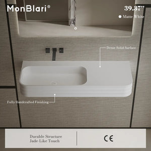 MoBlari MR-G8806-3 Rectangular Solid Surface Wall Hung Sink