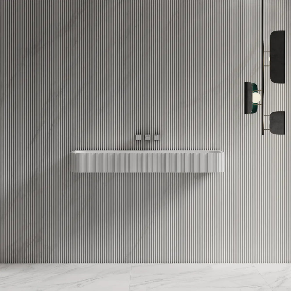 MoBlari MR-G8856-1 Rectangular Bathroom Sink Solid Surface Wall Mount Sink Fluted