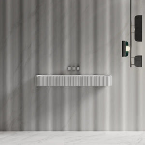 MoBlari MR-G8856-1 Rectangular Bathroom Sink Solid Surface Wall Mount Sink Fluted