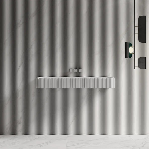 MoBlari MR-G8856-1 Rectangular Bathroom Sink Solid Surface Wall Mount Sink Fluted
