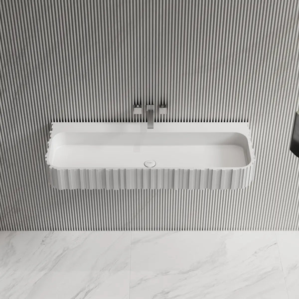 MoBlari MR-G8856-1 Rectangular Bathroom Sink Solid Surface Wall Mount Sink Fluted