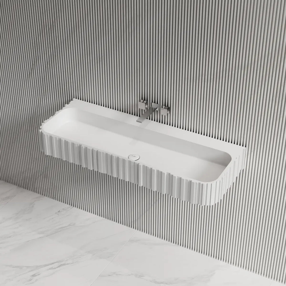 MoBlari MR-G8856-1 Rectangular Bathroom Sink Solid Surface Wall Mount Sink Fluted