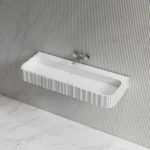 MoBlari MR-G8856-1 Rectangular Bathroom Sink Solid Surface Wall Mount Sink Fluted