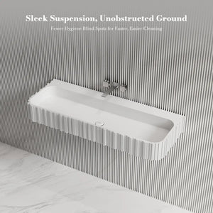 MoBlari MR-G8856-1 Rectangular Bathroom Sink Solid Surface Wall Mount Sink Fluted