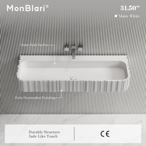 MoBlari MR-G8856-1 Rectangular Bathroom Sink Solid Surface Wall Mount Sink Fluted
