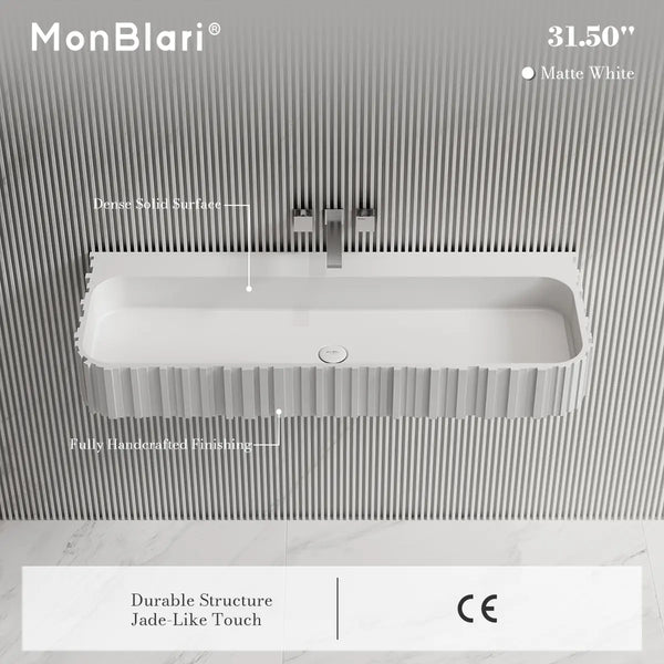 MoBlari MR-G8856-1 Rectangular Bathroom Sink Solid Surface Wall Mount Sink Fluted