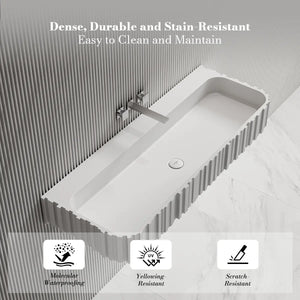 MoBlari MR-G8856-1 Rectangular Bathroom Sink Solid Surface Wall Mount Sink Fluted
