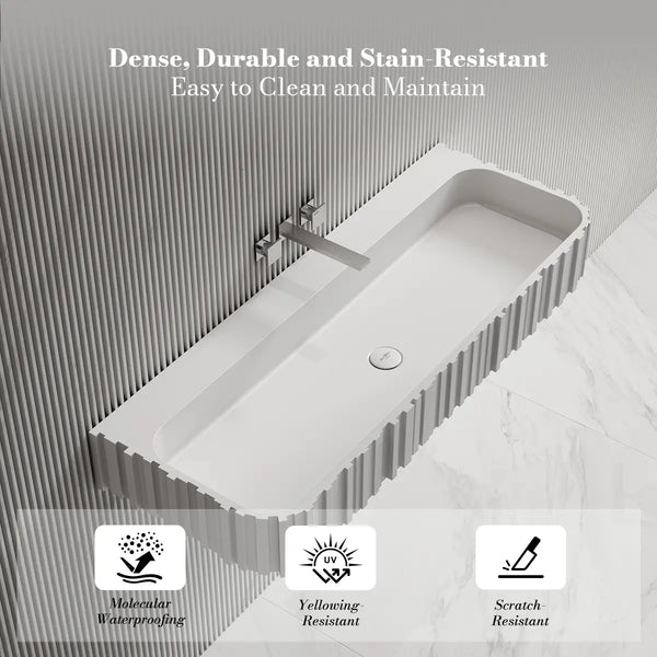 MoBlari MR-G8856-1 Rectangular Bathroom Sink Solid Surface Wall Mount Sink Fluted